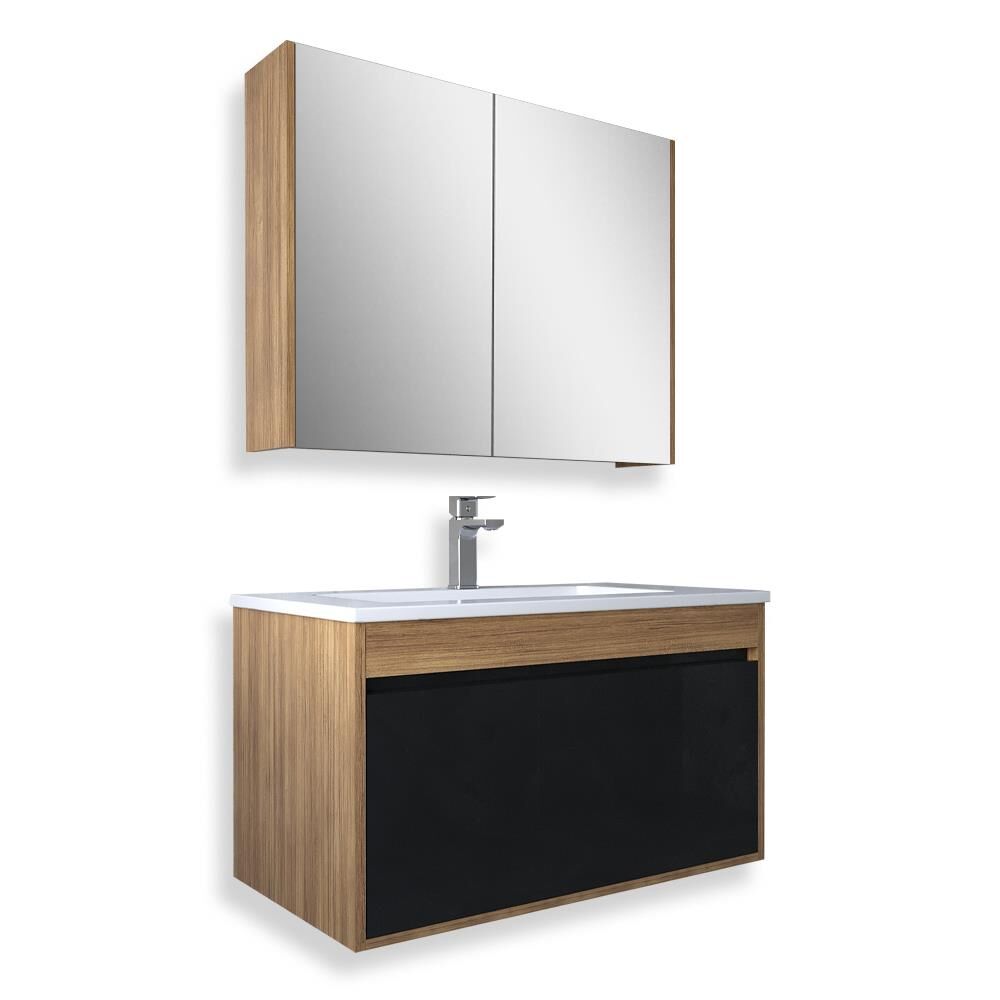 Teta Home Mersin 80 cm MDF Banyo Dolabı Seti Teak-Siyah