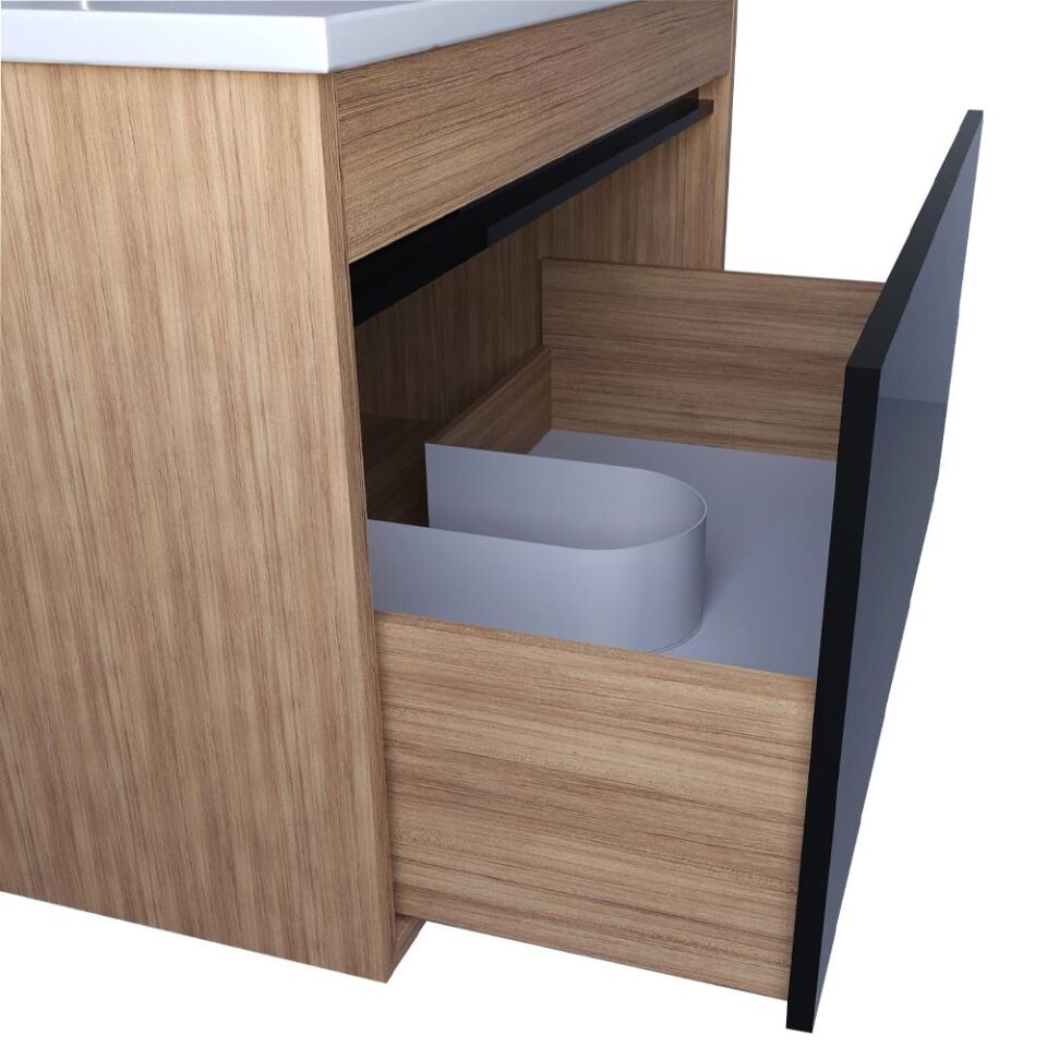 Teta Home Mersin 80 cm MDF Banyo Dolabı Seti Teak-Siyah
