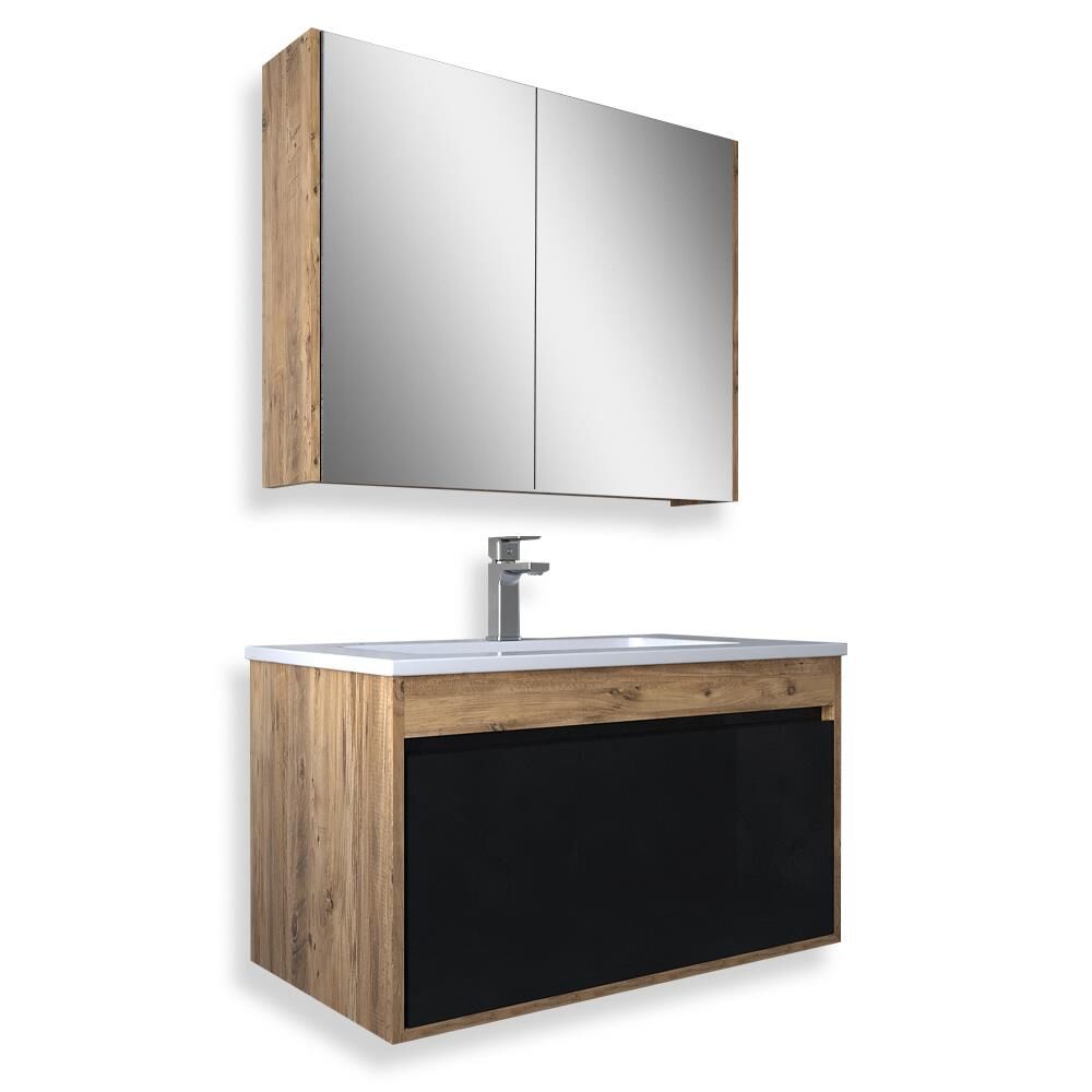 Teta Home Mersin 80 cm MDF Banyo Dolabı Seti Atlantik Çam-Siyah