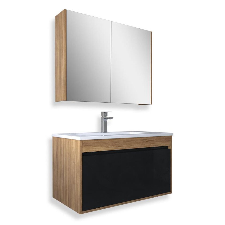 Teta Home Mersin 65 cm MDF Banyo Dolabı Seti Teak-Siyah