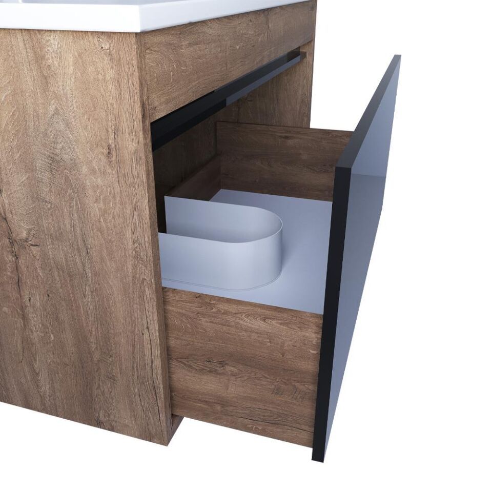Teta Home Mersin 65 cm MDF Banyo Dolabı Seti Kafkas Meşe-Siyah