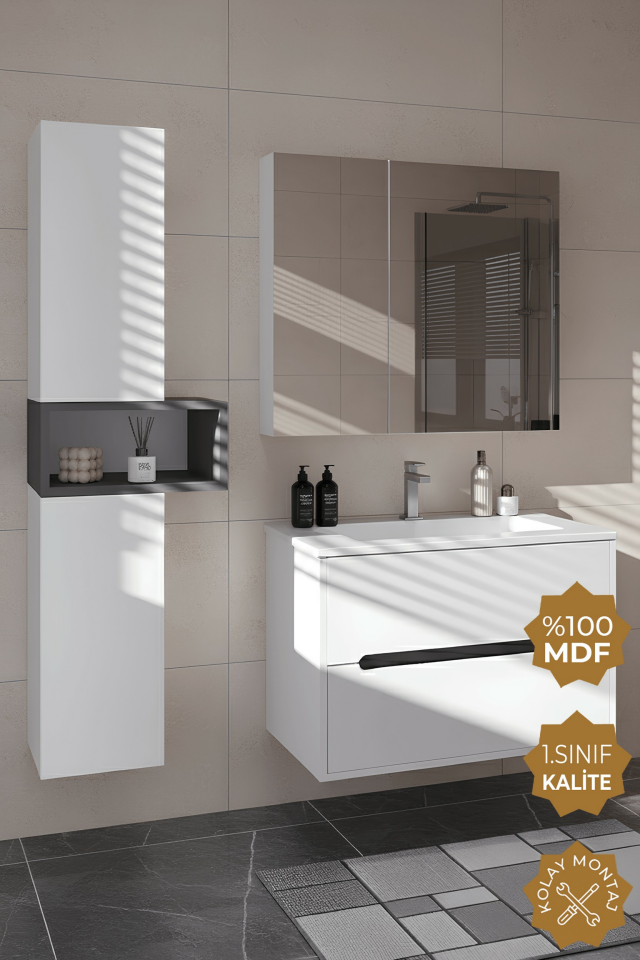 Teta Home Madrid 65 cm MDF Banyo Dolabı Seti ve Boy Dolabı
