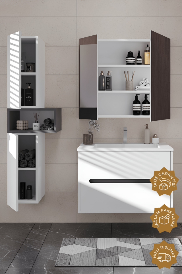 Teta Home Madrid 65 cm MDF Banyo Dolabı Seti + Boy Dolabı