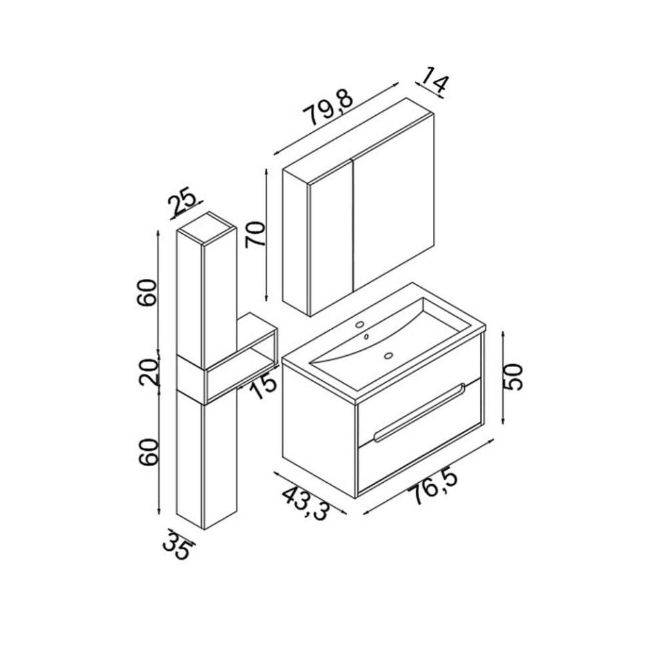 Teta Home Madrid 80 cm MDF Banyo Dolabı Seti ve Boy Dolabı