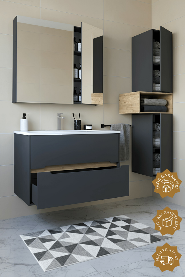 Teta Home Madrid 80 cm MDF Banyo Dolabı Seti ve Boy Dolabı