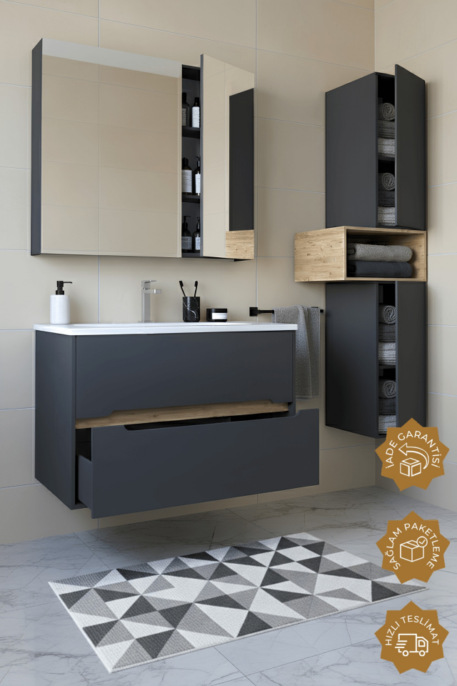 Teta Home Madrid 80 cm MDF Banyo Dolabı Seti ve Boy Dolabı
