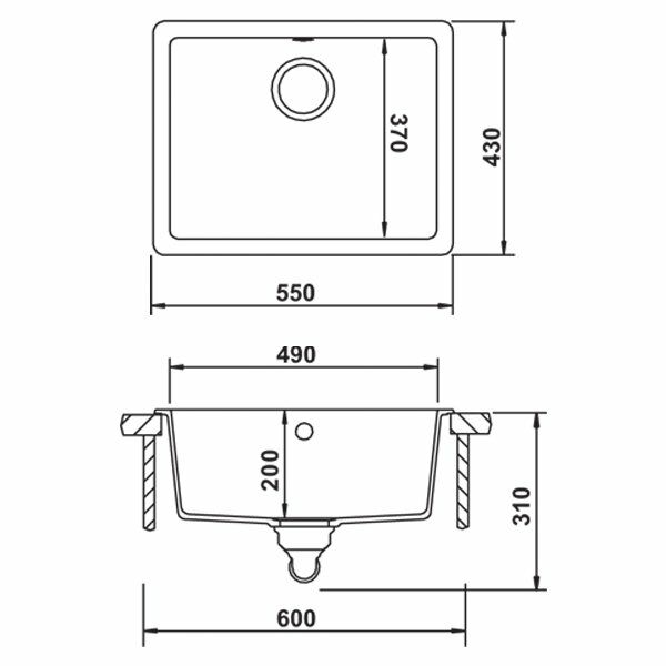 Hafele Lazio Granit Eviye 550x430mm, Beyaz Renk