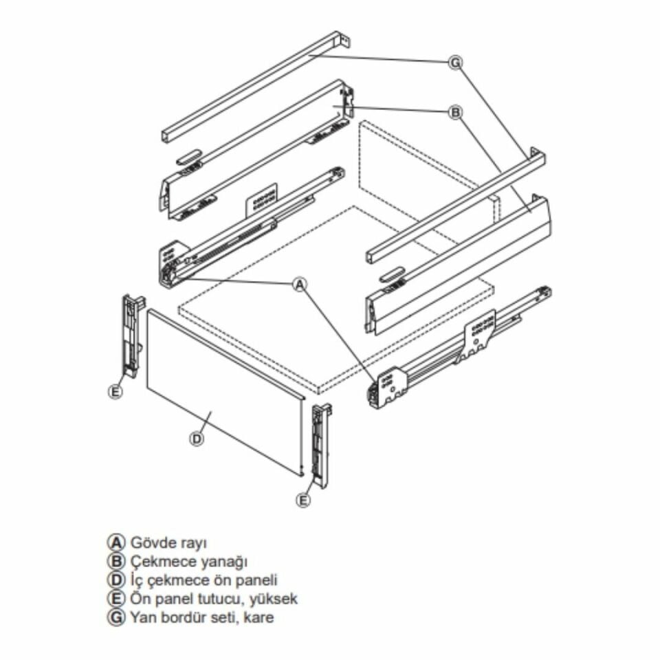 Hafele İç Çekmece Seti 120'lik Modül İçin Kare Bordürlü 35'lik Antrasit