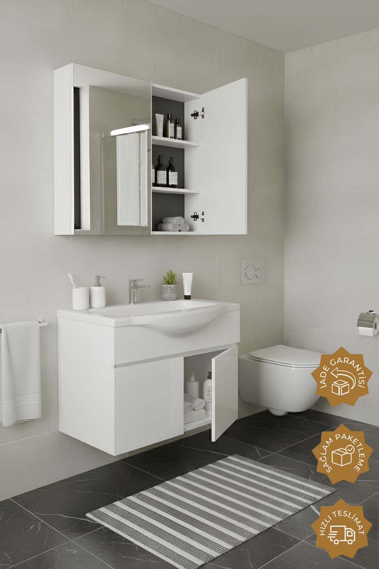 Teta Home Kahire 80 cm MDF Banyo Dolabı Seti