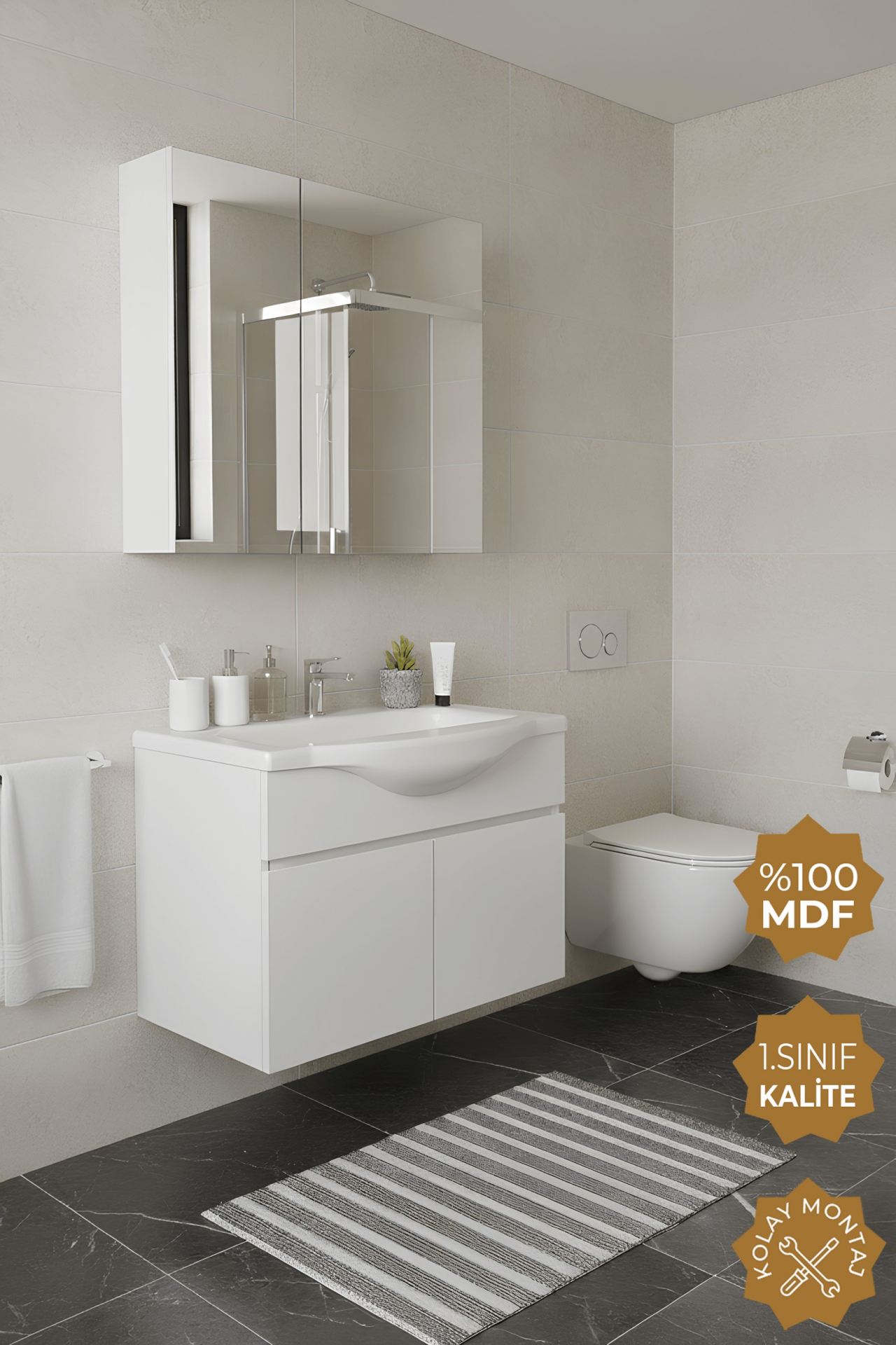 Teta Home Kahire 80 cm MDF Banyo Dolabı Seti
