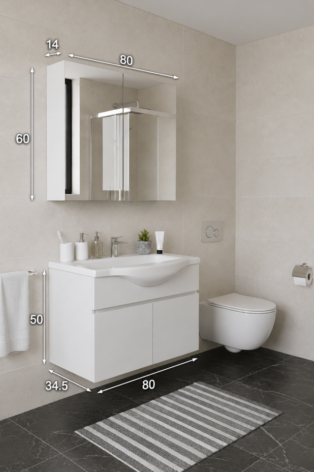 Teta Home Kahire 80 cm MDF Banyo Dolabı Seti