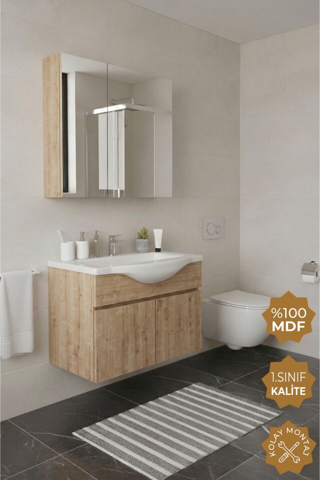 Teta Home Kahire 80 cm MDF Banyo Dolabı Seti Safir Meşe