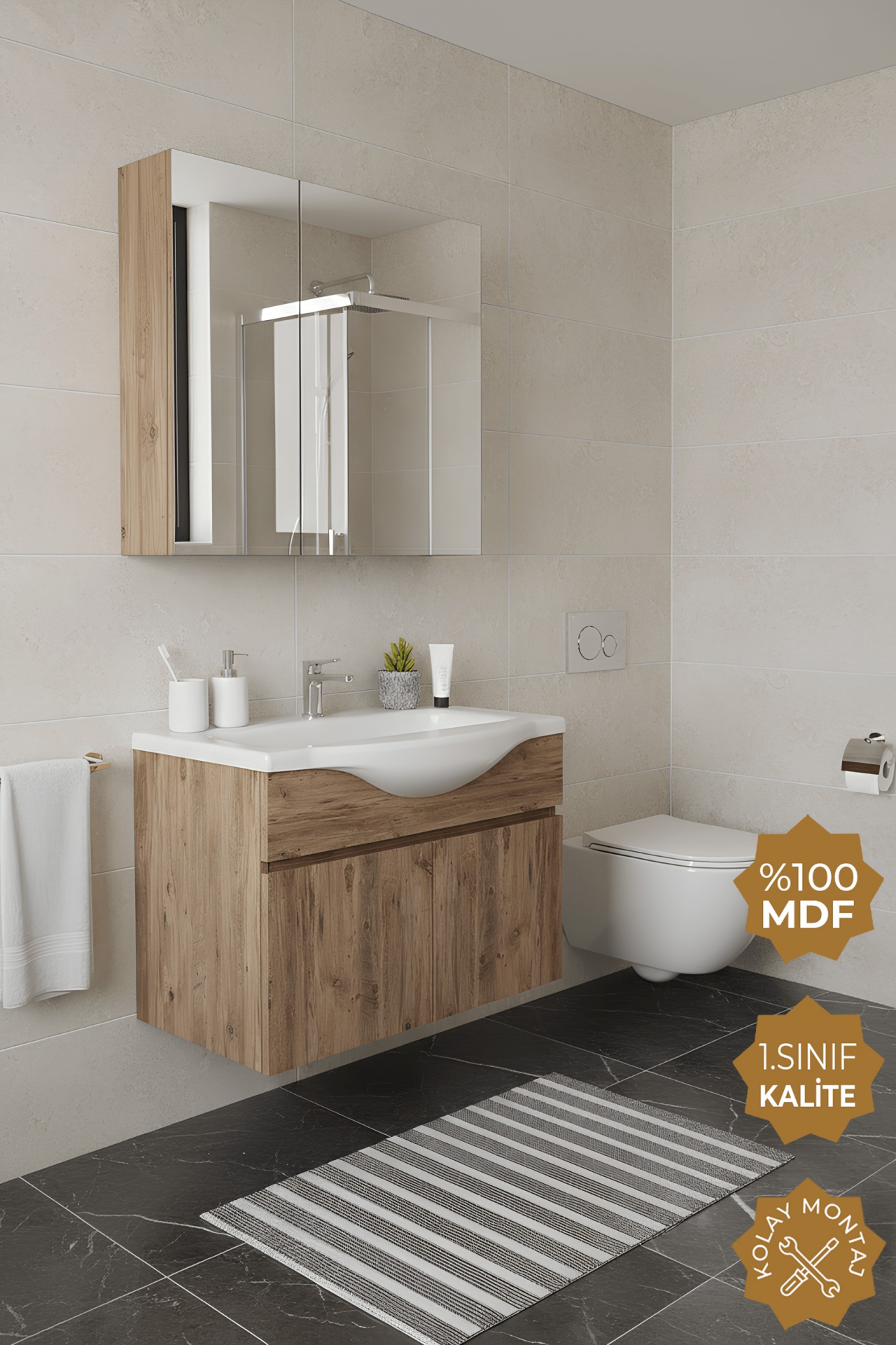 Teta Home Kahire 80 cm MDF Banyo Dolabı Seti Atlantik Çam
