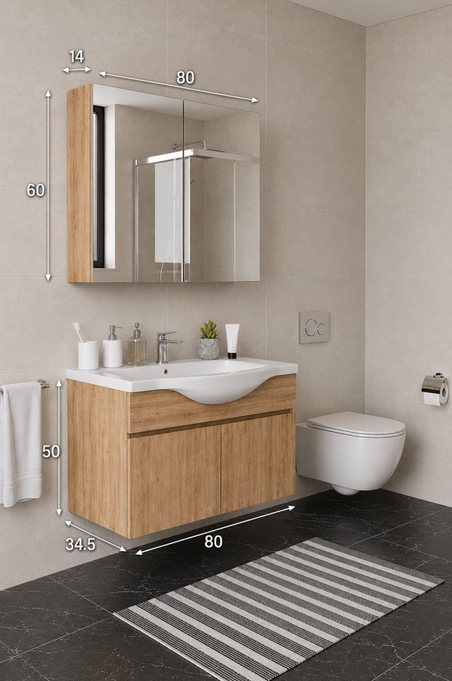 Teta Home Kahire 80 cm MDF Banyo Dolabı Seti Atlantik Çam