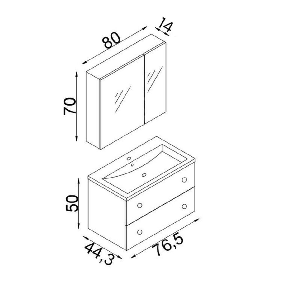 Teta Home Tiflis 80 Cm Mdf Banyo Dolabı Seti