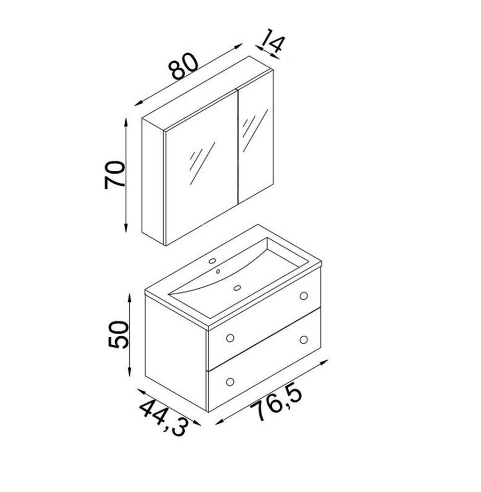 Teta Home Tiflis 80 cm MDF Banyo Dolabı Seti