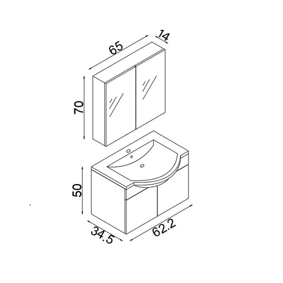Teta Home Kahire 65 cm MDF Banyo Dolabı Seti