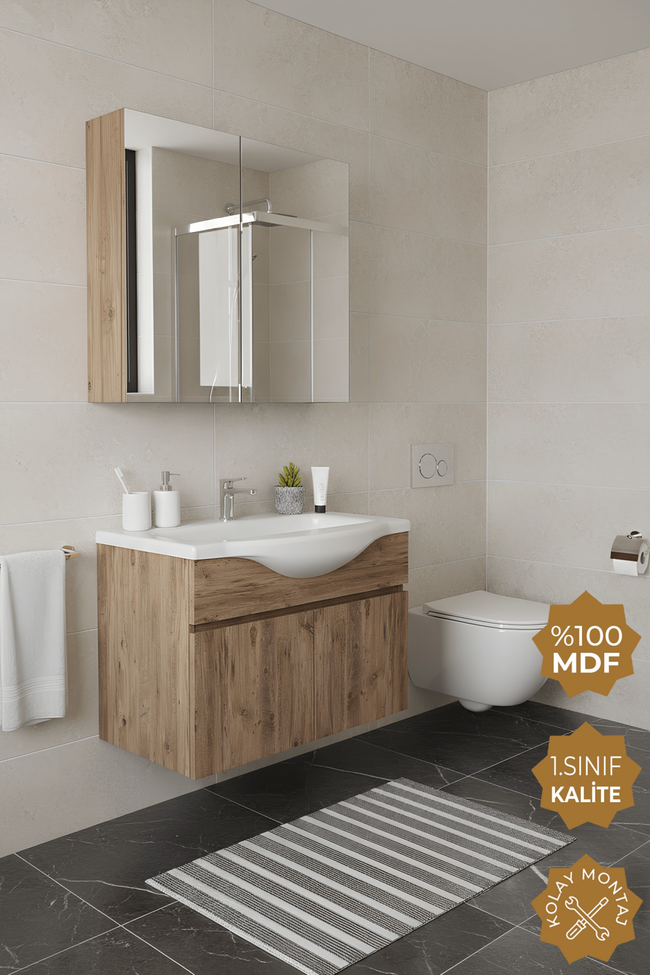 Teta Home Kahire 65 cm MDF Banyo Dolabı Seti