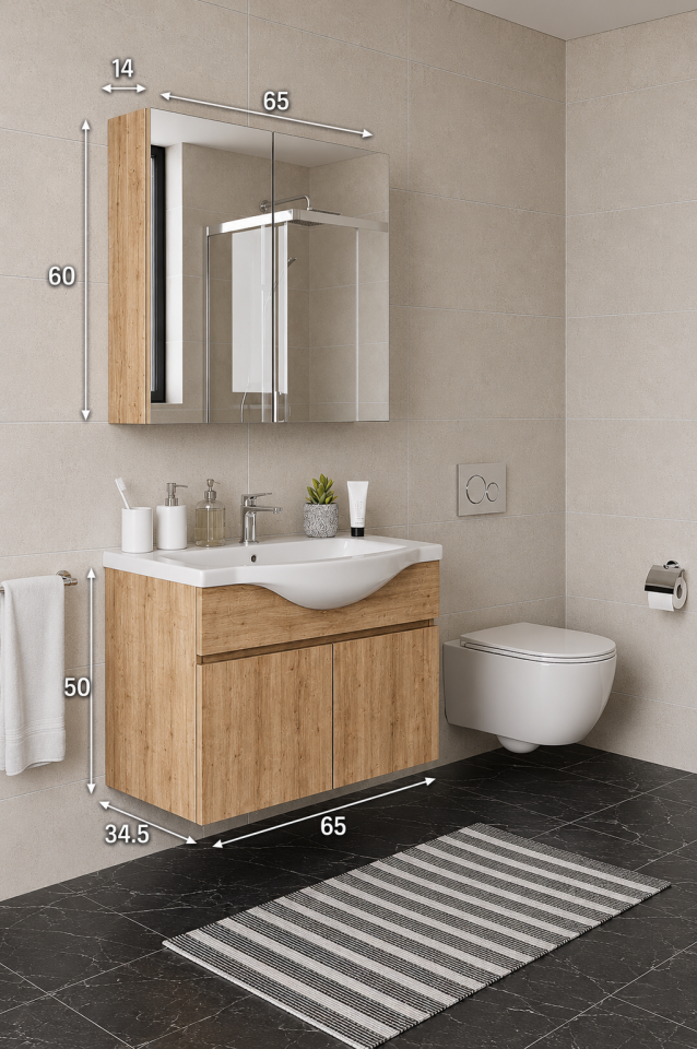 Teta Home Kahire 65 cm MDF Banyo Dolabı Seti