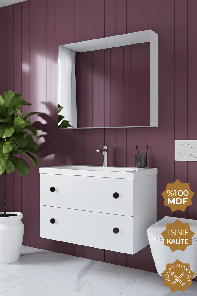 Teta Home Tiflis 80 cm MDF Banyo Dolabı Seti Beyaz