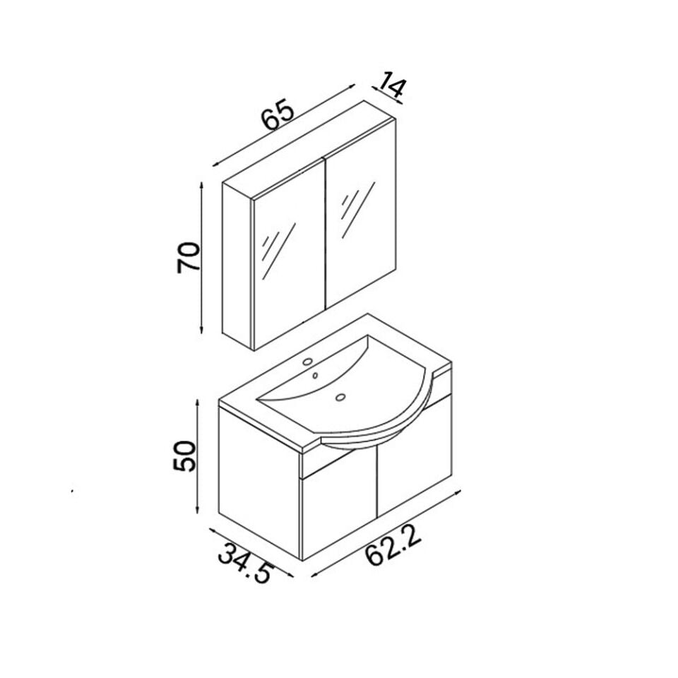Teta Home Kahire 65 cm MDF Banyo Dolabı Seti Safir Meşe