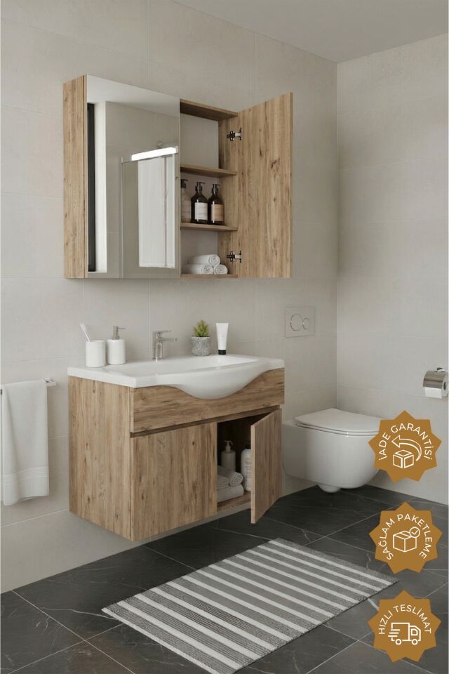 Teta Home Kahire 65 cm MDF Banyo Dolabı Seti Atlantik Çam
