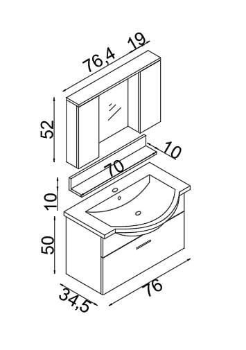 Teta Home Eko 80 Cm Mdf Banyo Dolabı Seti
