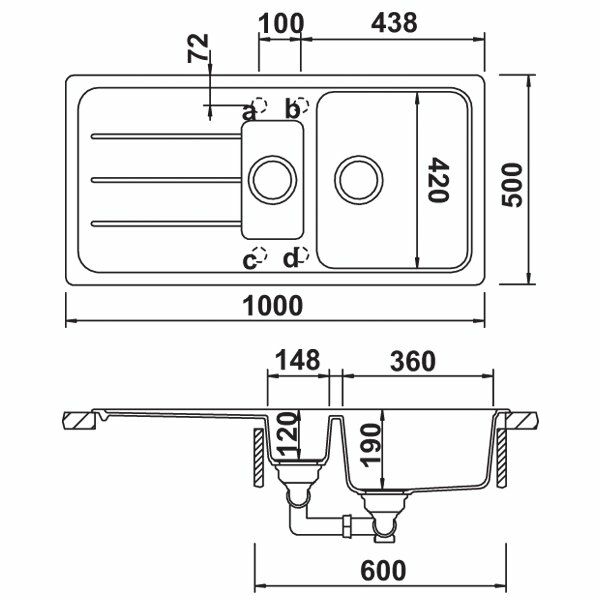 Hafele Elisa Granit Eviye 1000x500mm, Antrasit Renk