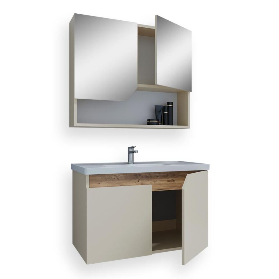 Teta Home Napoli 65 cm MDF Banyo Dolabı Seti Bej-Atlantik Çam
