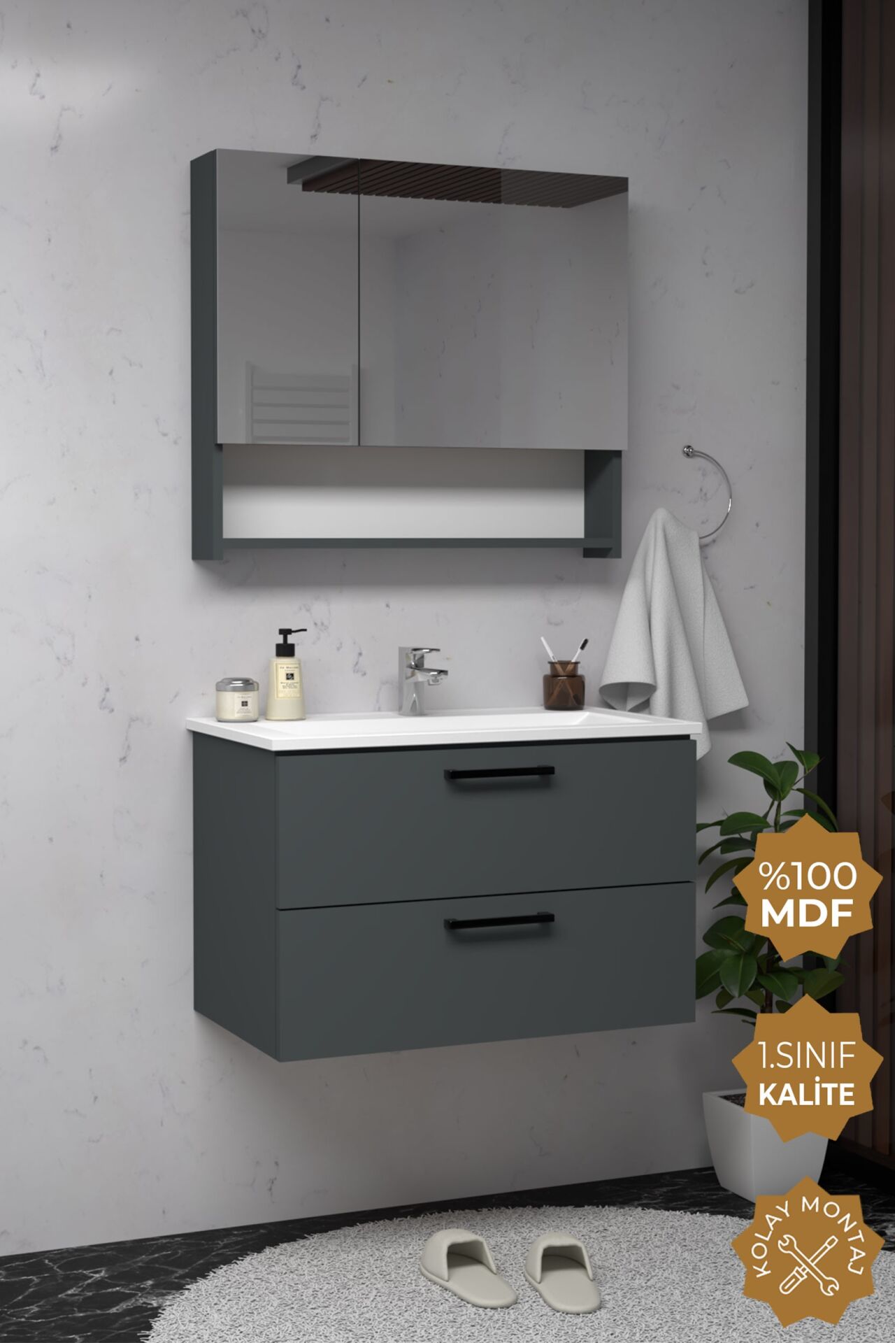Teta Home Batum 80 Cm MDF Banyo Dolabı Seti