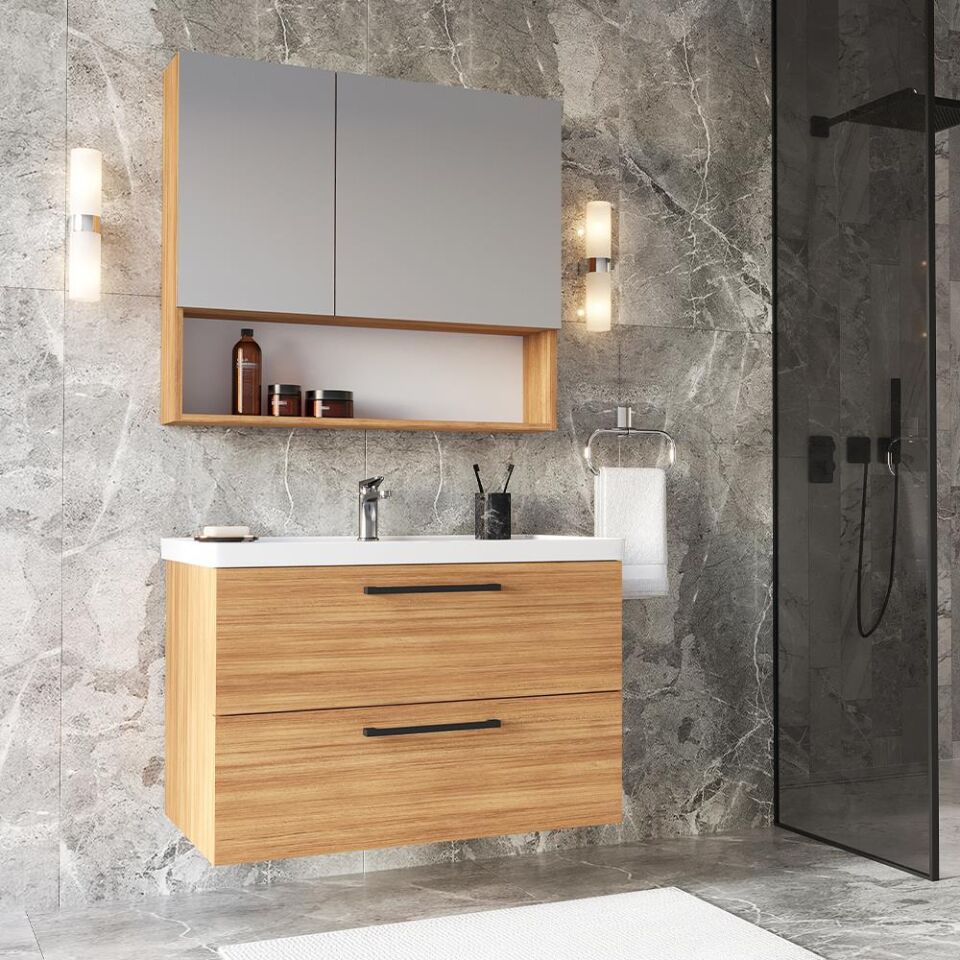 Teta Home Batum 80 Cm MDF Banyo Dolabı Seti Teak