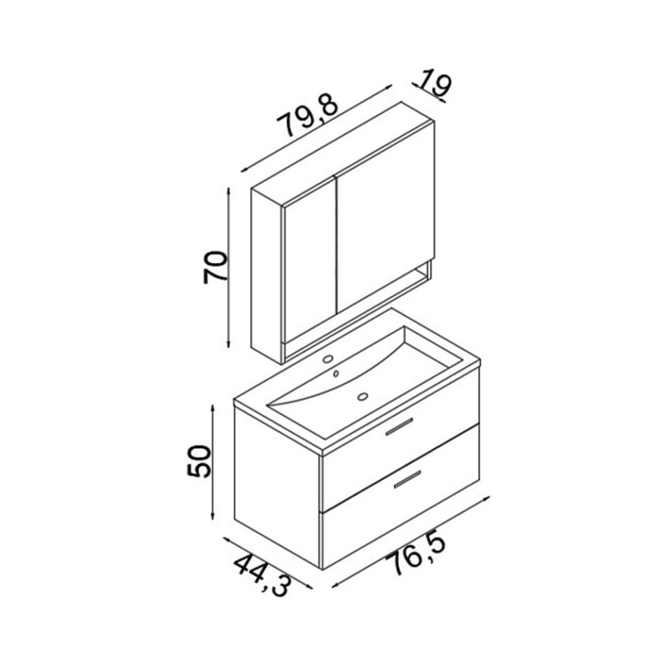 Teta Home Batum 80 Cm MDF Banyo Dolabı Seti Teak