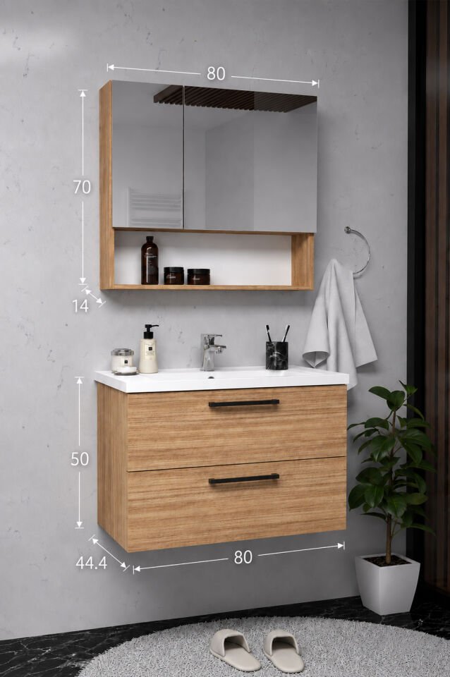 Teta Home Batum 80 Cm MDF Banyo Dolabı Seti Teak