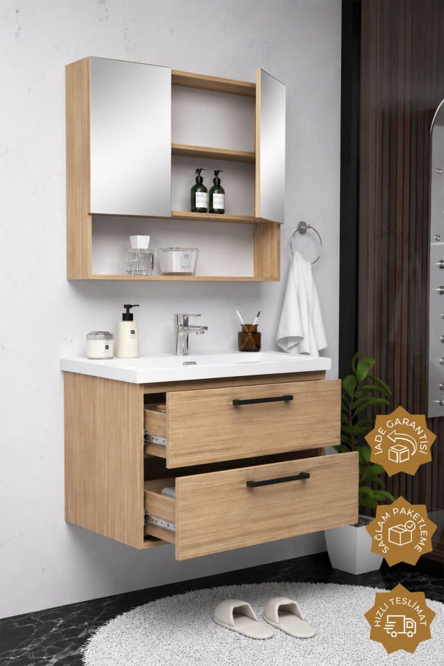Teta Home Batum 80 Cm MDF Banyo Dolabı Seti Teak