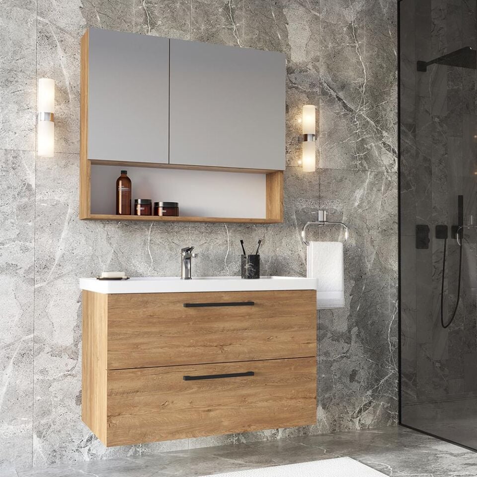 Teta Home Batum 80 Cm MDF Banyo Dolabı Seti Kafkas Meşe