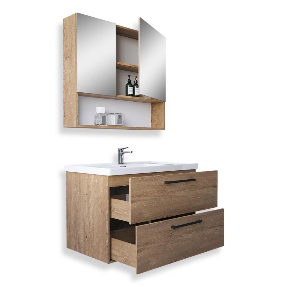 Teta Home Batum 80 Cm MDF Banyo Dolabı Seti Kafkas Meşe