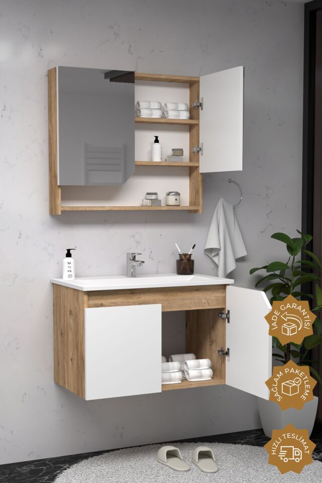 Teta Home Napoli 80 cm MDF Banyo Dolabı Seti