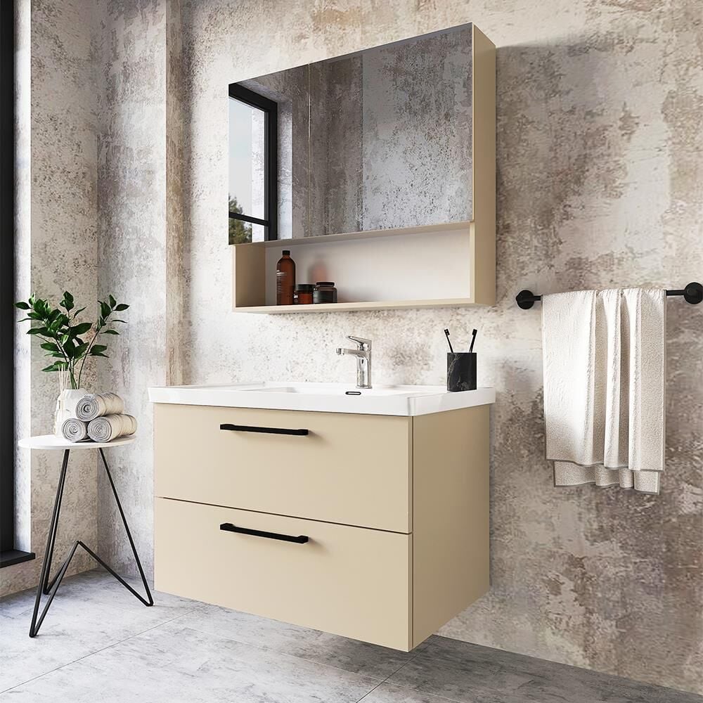 Teta Home Batum 80 Cm MDF Banyo Dolabı Seti Bej