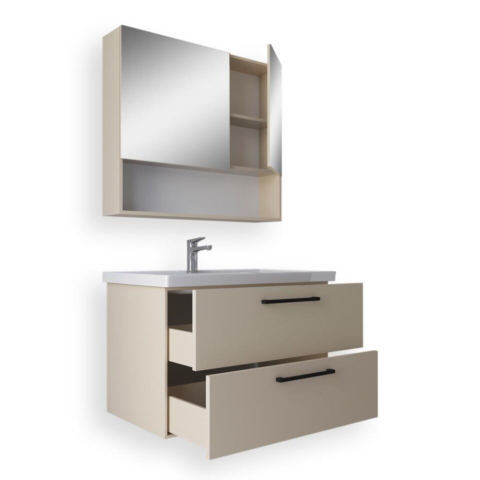 Teta Home Batum 80 Cm MDF Banyo Dolabı Seti Bej