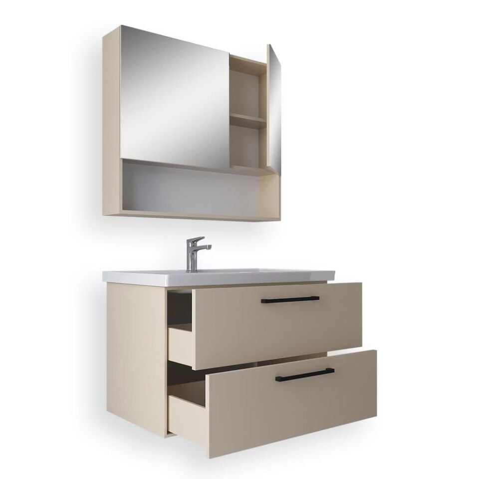 Teta Home Batum 80 Cm MDF Banyo Dolabı Seti Bej