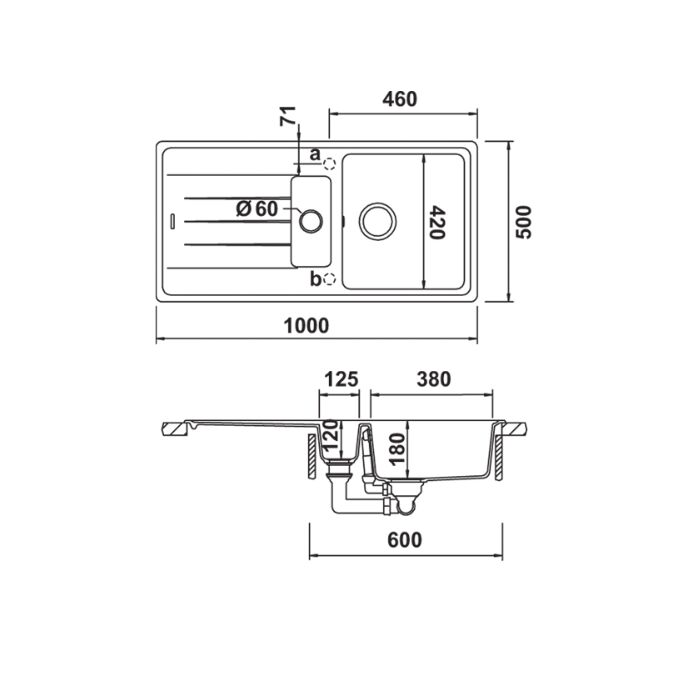 Hafele Elisa Granit Eviye 1000x500mm, Siyah Renk (Sifonsuz)