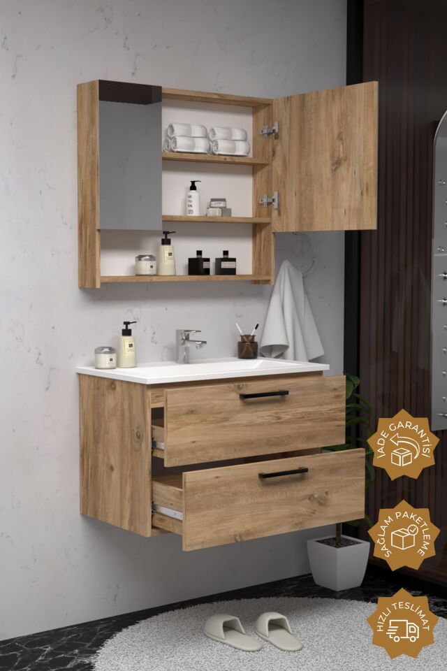 Teta Home Batum 80 Cm MDF Banyo Dolabı Seti Atlantik Çam