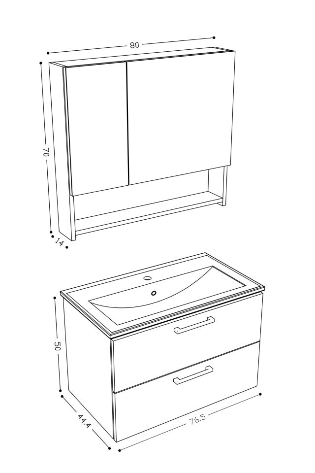 Teta Home Batum 80 Cm MDF Banyo Dolabı Seti Atlantik Çam