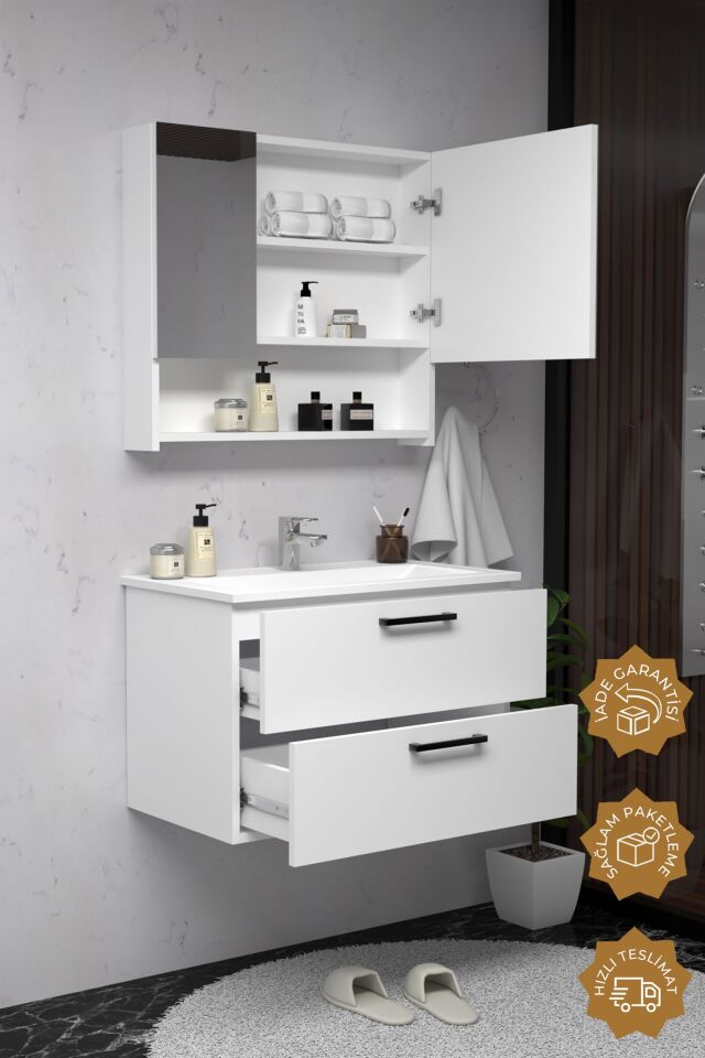Teta Home Batum 80 Cm MDF Banyo Dolabı Seti Beyaz