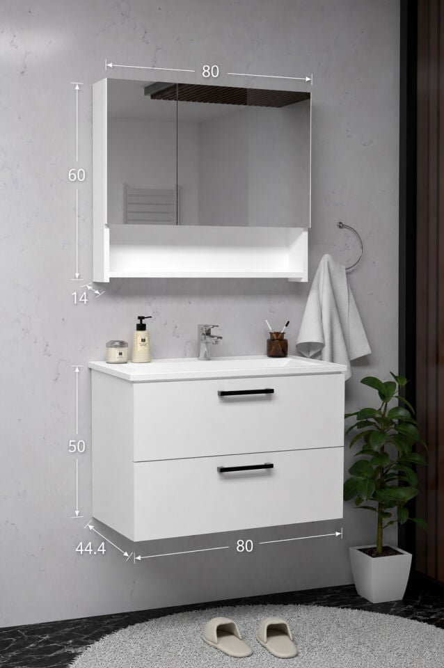 Teta Home Batum 80 Cm MDF Banyo Dolabı Seti Beyaz