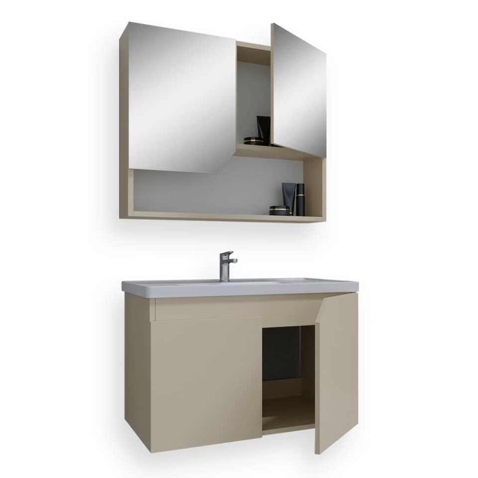 Teta Home Napoli 80 cm MDF Banyo Dolabı Seti Bej