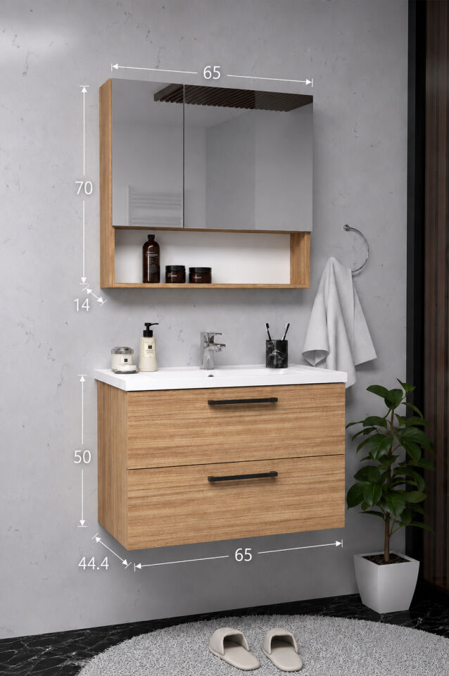 Teta Home Batum 65 Cm MDF Banyo Dolabı Seti Teak