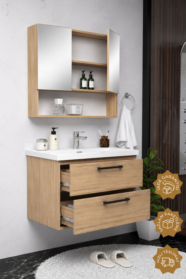 Teta Home Batum 65 Cm MDF Banyo Dolabı Seti Teak