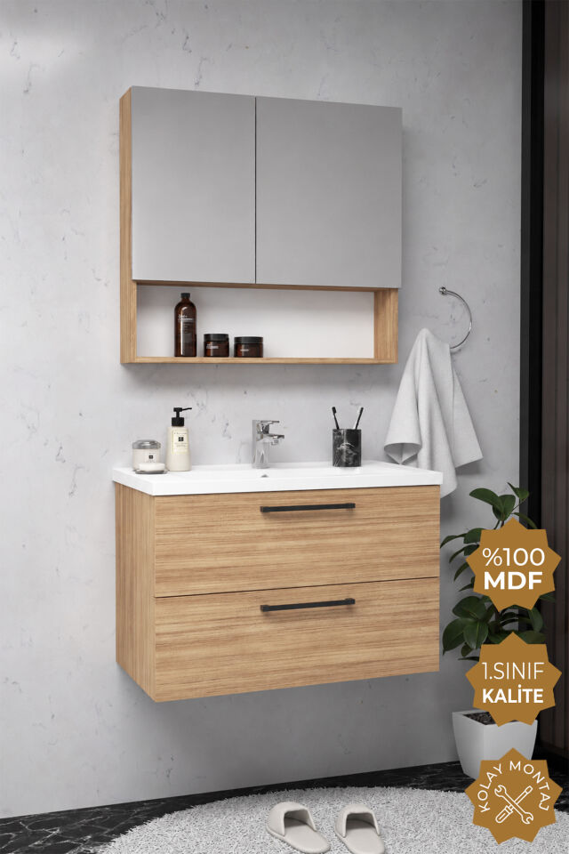 Teta Home Batum 65 Cm MDF Banyo Dolabı Seti Teak