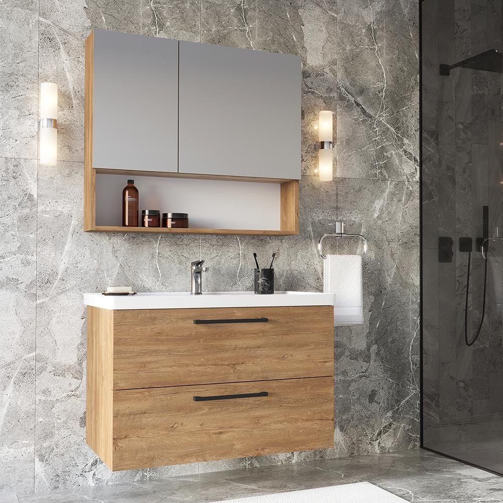 Teta Home Batum 65 Cm MDF Banyo Dolabı Seti Kafkas Meşe